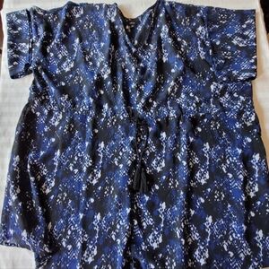 ELLOS womens Belted  Blue and Black Patterned Blouse Tunic  Size 32/34 Plus